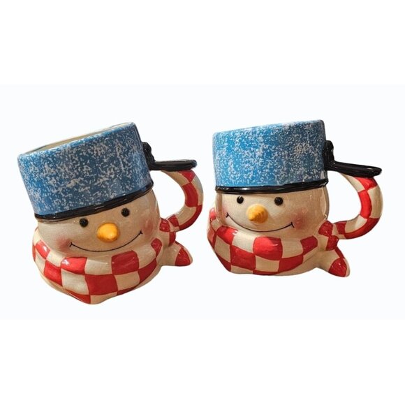 Hallmark Mitford Tipsy Snowman Mug Jan Karon  3D Christmas Coffee X 2 Vintage - Picture 3 of 10
